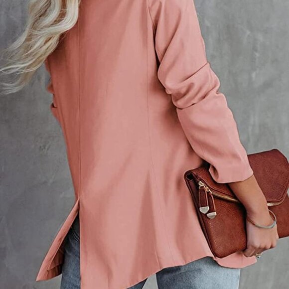 Casual Blazers Long Sleeve Open Front Button Work Office Blazer Jackets with - Picture 4 of 5